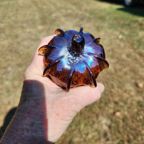 Handcrafted Glass Acorn Paperweight/Decorative Figurine With Brown & Yellow - Picture 6 of 6